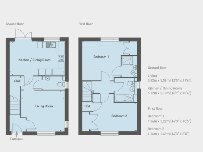 Floor plan 2 bedroom house - artist's impression subject to change